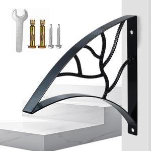 Yahpetes Hand Rails 1-2 Steps Porch Handrails Wrought Iron Handrail Grab Rail Single Post Railing 18.1"X16.1" Black Stair Railing Bracket Metal Art Wall Mount Rail for Outdoor Step