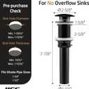 KES Black Sink Drain Without Overflow, Bathroom Sink Stopper, Pop Up Drain Vessel Sink, 2 Pack, Matte Black, All Metal Rustproof Brass and 304 Stainless Steel, for 1.6"-1.9" Sink Hole, S2008D-BK-P2