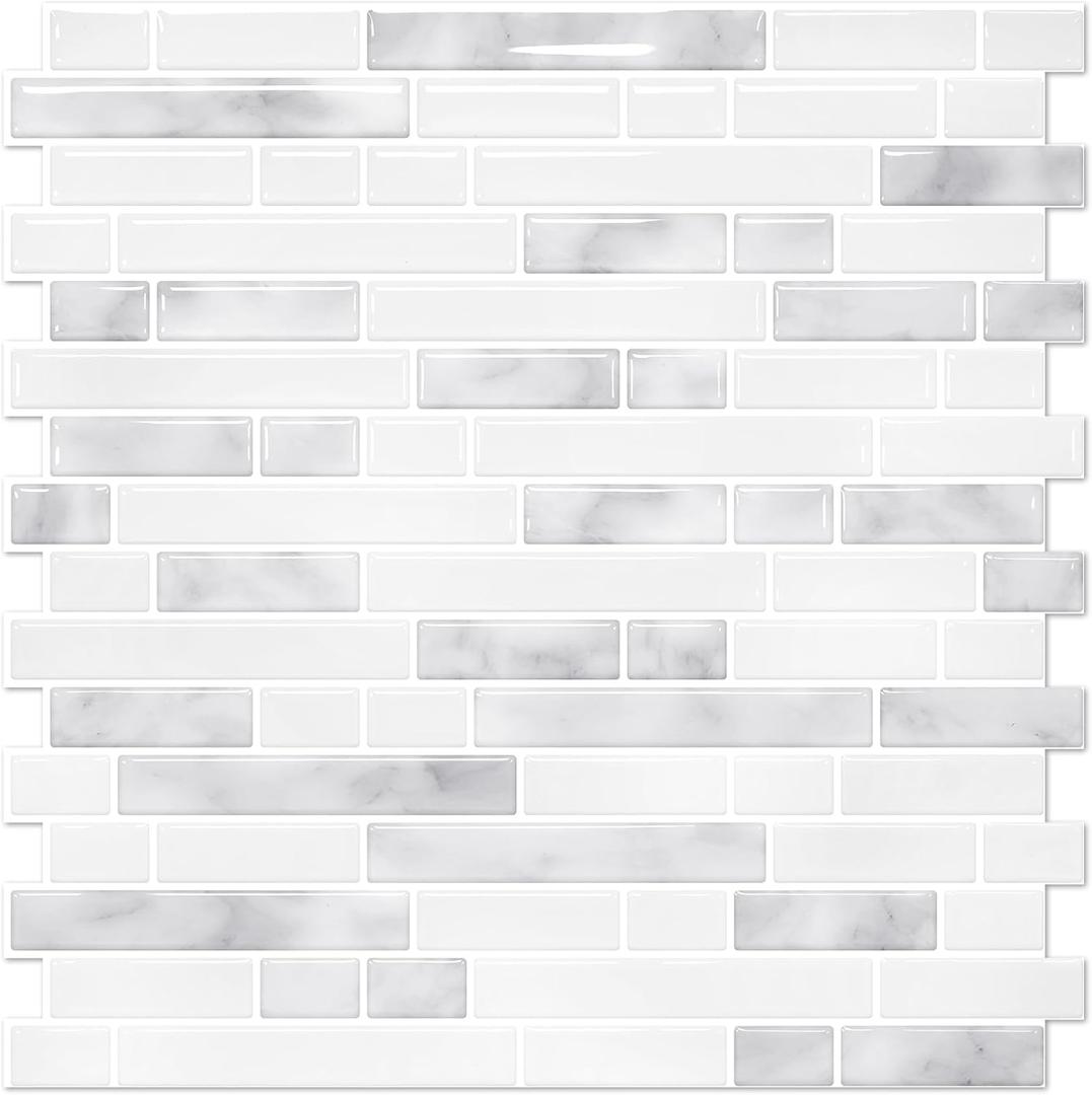 STICKGOO Peel and Stick Backsplash - 10 Sheets of 1212 - 3D Self Adhesive Peel and Stick Tile Backsplash for Kitchen & Bathroom (Marble Grey&White)