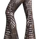 BLENCOT Women's Glitter Sequin Wide Leg Palazzo Pants High Waist Bell Bottoms Party Flared Trousers (Large, Brown)