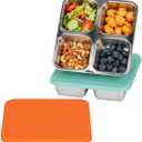 SUMERX 2 Pack Snack Box Containers Set, Stainless Steel 4 Compartment Lunchable Container, Reusable Food Storage Containers with Lids for Travel, Outdoor, Camping, Work(Orange/Blue)
