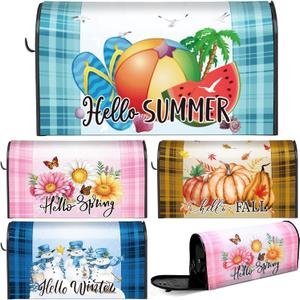 Dispowreath 4 Pcs Mailbox Covers Magnetic Standard Size 18 x 21 Inch Hello Spring Summer Autumn Winter Magnetic Mailbox Covers Wraps for Holiday Christmas Garden Yard Home (Fresh)