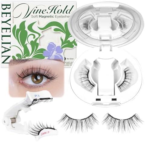 BEYELIAN Magnetic Eyelashes with Applicator, Upgrade Soft Magnetic Lashes Portable Magnetic Eyelashes Natural Look, Reusable, No Glue Needed Fales Eyelashes AJH055 (All-In-One & Comfortable)