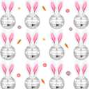 Ferraycle 12 Pcs Easter Bunny Ornaments 1.97 Silver Easter Bunny Tree Decoration Cute Rabbit Hanging Ornament Silver Disco Mirror Ball with Rabbit Ears for Home Office Spring Disco Party Decor Gifts