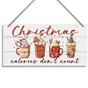 Christmas Decor, Christmas Calories Don't Count Sign, Decorative Wood Hanging Wood Plaque, Xmas Gift for Friends and Family, Xmas Wall Decor for Living Room with Rope
