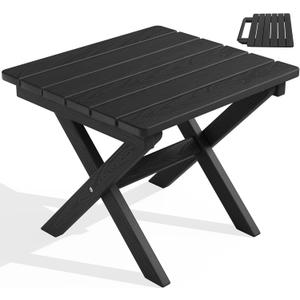 SERWALL Folding Outdoor Side Table, HDPE Adirondack Side Table, Portable Outdoor End Table, Black
