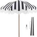 Rayjee 6.5FT Patio Umbrella with Fringe, UV Protection Beach Umbrella with Tilt & Adjustable Height, Includes Carry Bag & Ground Stake, Outdoor Umbrella for Pool, Garden, Backyard