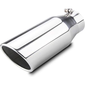 LCGP Bolt On Diesel Exhaust Tip 4", 6" outlet 15" Long Truck Tip, Rolled Angle Cut, Polished