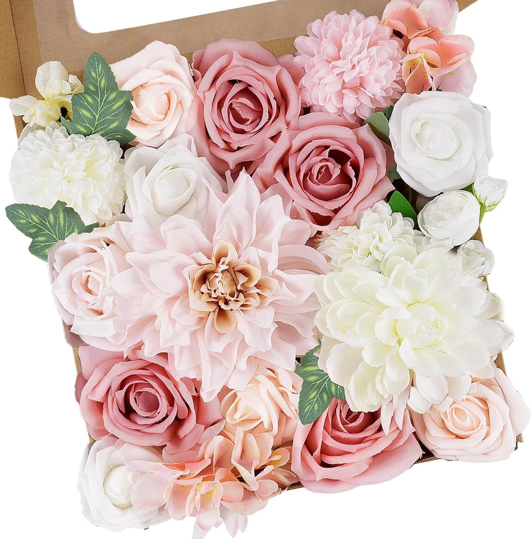 CEWOR Pink Flowers Artificial Flowers for Decoration Artificial Roses for Bridal Wedding Shower, Bouquets Set for Party Table Centerpieces Floral Arrangements Home Decor Indoor Outdoor Light-Pink
