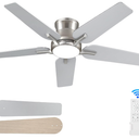 POCHFAN 42 Inch Ceiling Fans with Lights and Remote, Brushed Nickel Flush Mount Low Profile Ceiling Fan for Bedroom, Living Room, Patio, Dimmable 6 Speeds Noiseless Reversible, ETL Listed