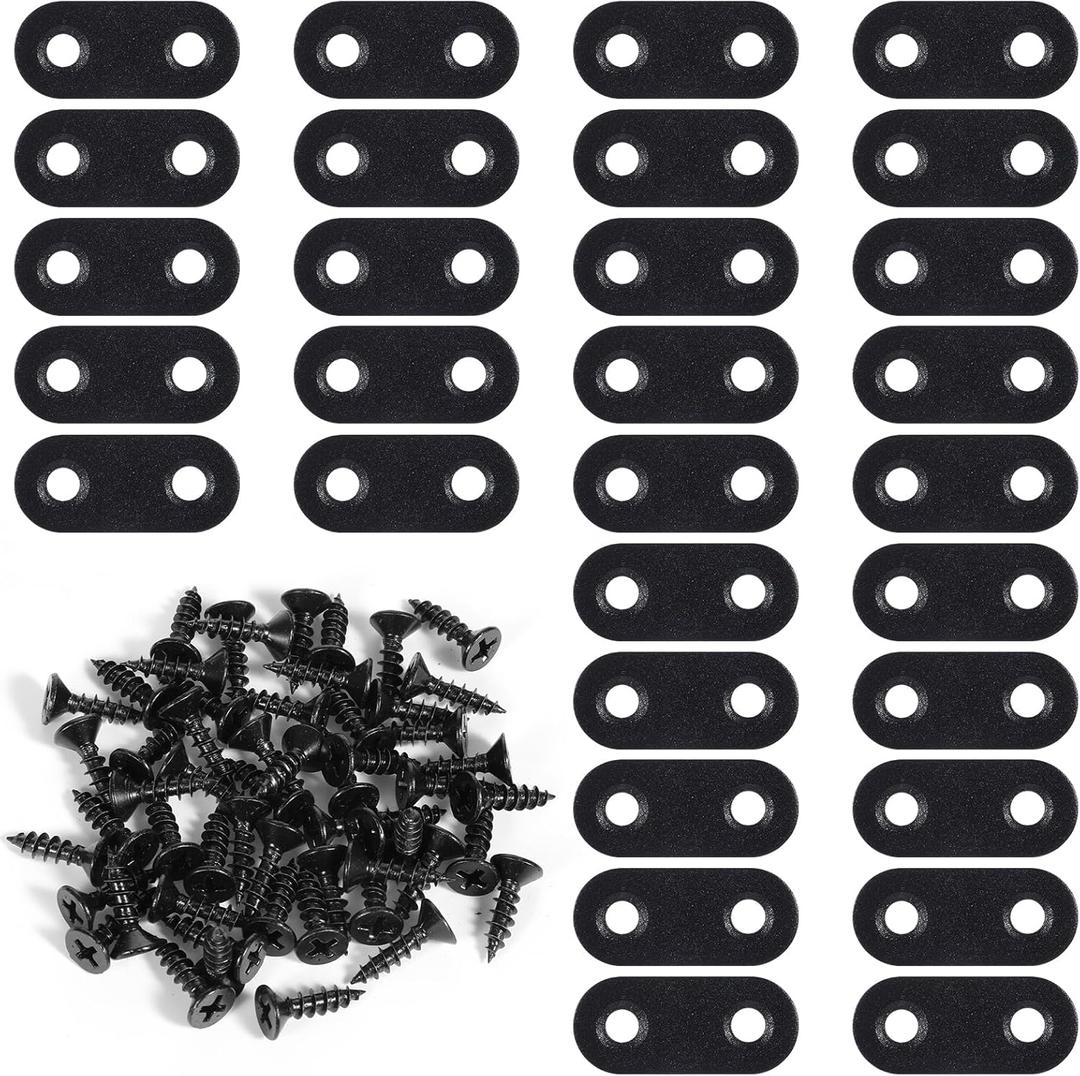 30 Pcs Flat Plate Straight Bracket Black Metal Brackets Mending Repair Plate Brace with 40Pcs Screws Stainless Steel Flat Brackets for Wood Furniture Shelves Repair
