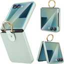 Ruky for Galaxy Z Flip 7 Ring Case, Hard PC Ultra-Thin Anti-Scratches Shockproof Slim Protective Phone Case Girls Women Covers for Samsung Galaxy Z Flip 7, Mint Green