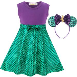 Funna Mermaid Costume for Girls Mommy and Me Princess Dress with Ears Headband (Adult X-Large, Purple)