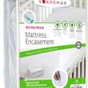 Guardmax Jersey Knitted Mini Crib Size Zippered Mattress Encasement - Waterproof & Bed Bug Proof Mattress Protector - Comfortable, Soft, and Noiseless Zippered Bedding - Dust Mite Proof (24 x 38 x 3) (White)