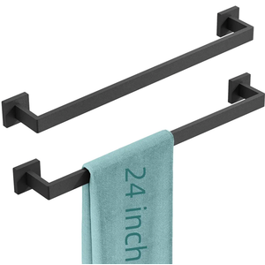 Bathroom Towel Bar,24 Inch Towel Racks for Bathroom Wall Mounted,Stainless Steel Towel Rail Hanger for Wall,Matte Black Towel Holder for Wall, Kitchen(2 Pack)