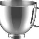 Stainless Steel Mixer Bowl for KitchenAid 4.5 Quart / 5 Quart TiltHead Stand Mixers, KSM150 Stainless Steel Mixer Bowl Replacement, 4.5QT/5QT Bowl for KitchenAid Mixer, Silver