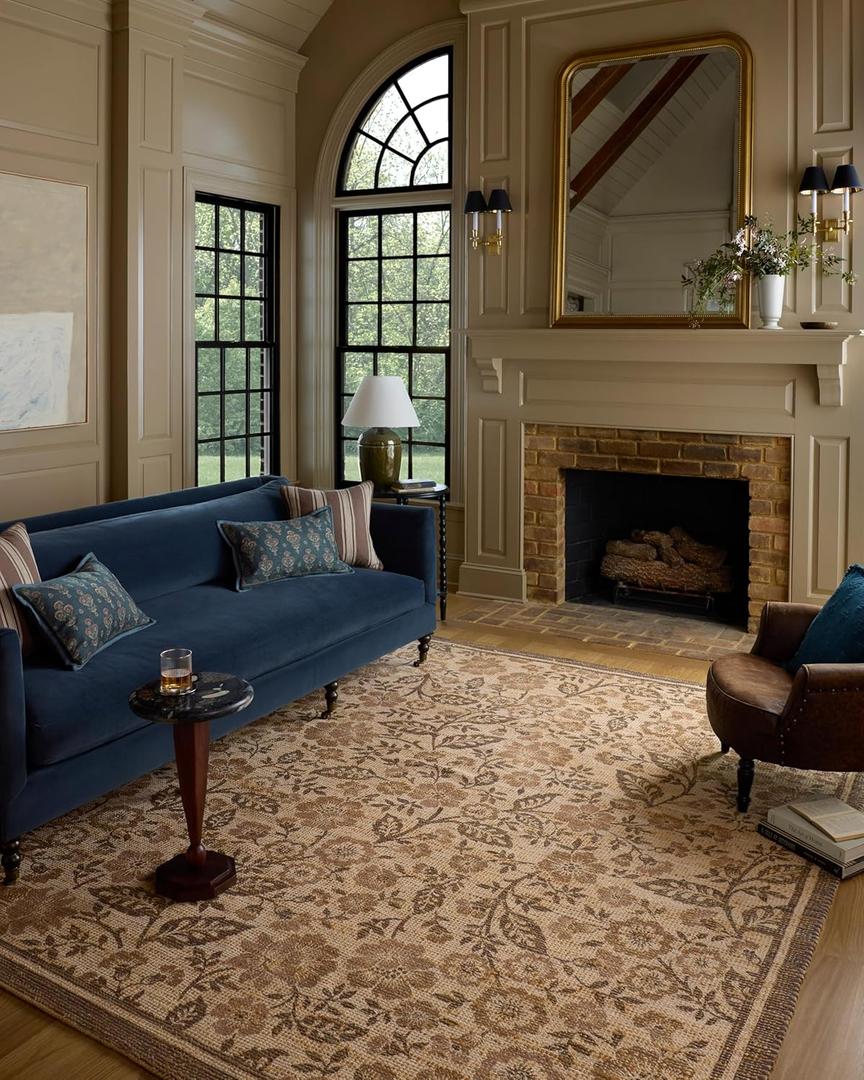 Loloi Chris Loves Julia Rue Collection RUE-03 Bark/Mocha 2'-3" x 3'-9" Accent Rug Jute Neutral Floral Living Room Bedroom Rug