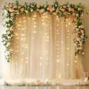 Fomcet Champagne Tulle Backdrop Curtains with Lights String 10FT X 10FT Sheer Curtains with Lights Tulle Curtains Backdrop for Wedding Birthday Party Photo Shoot (2 Panels 5x10FT)