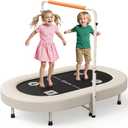 BCAN 56IN 2-Person Kids Trampoline, Safe-Elastic Band Foldable Frame Trampoline for Kids 1-8, ASTM Certified-Toddler Tampoline with Adjustable Stable Handlebar&Thickened Cover,Max Load 220lbs (Beige-Classic)
