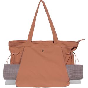 ESVAN Yoga Tote Bag for Women Shoulder Bags Drawstring for Office Workout Travel Carryall Pilates Gym and Beach (Pinklish Brown)
