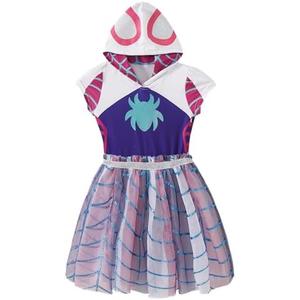Marvel Spidey & His Amazing Friends Ghost Spider Girls Cosplay Hooded Tulle Dress for Toddler and Big Kids Size 5
