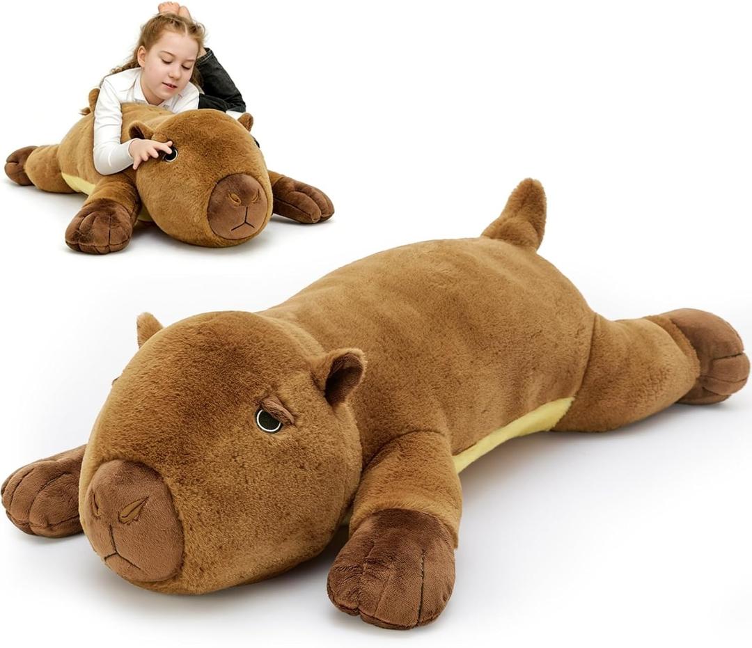 MaoGoLan 39.4" Capybara Plush Pillow, Cute Capybara Stuffed Animal, Soft Sleeping Capybara Throw Pillow Birthday Christmas Festival Gifts for Kids Adults (Dark Brown)