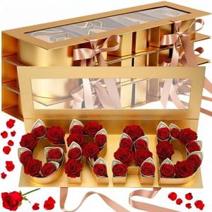 Weekgrat 4 Pack Graduation Flower Gift Box, 18.11 x 5.51 x 2.05 Inches Fillable Floral Present Boxes with Grad Letters 2026, Empty Flower Bag for Graduation Party Favors(Gold)