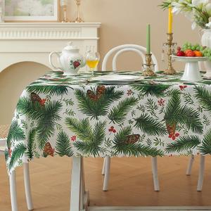 Rectangle Waterproof Tablecloth Linen Textured Table Cloth,Stain and Wrinkle Resistant Washable Fabric Table Cover for Dining, Party, Camping and Outdoor, 52 x 70 Inch, Pine Cone
