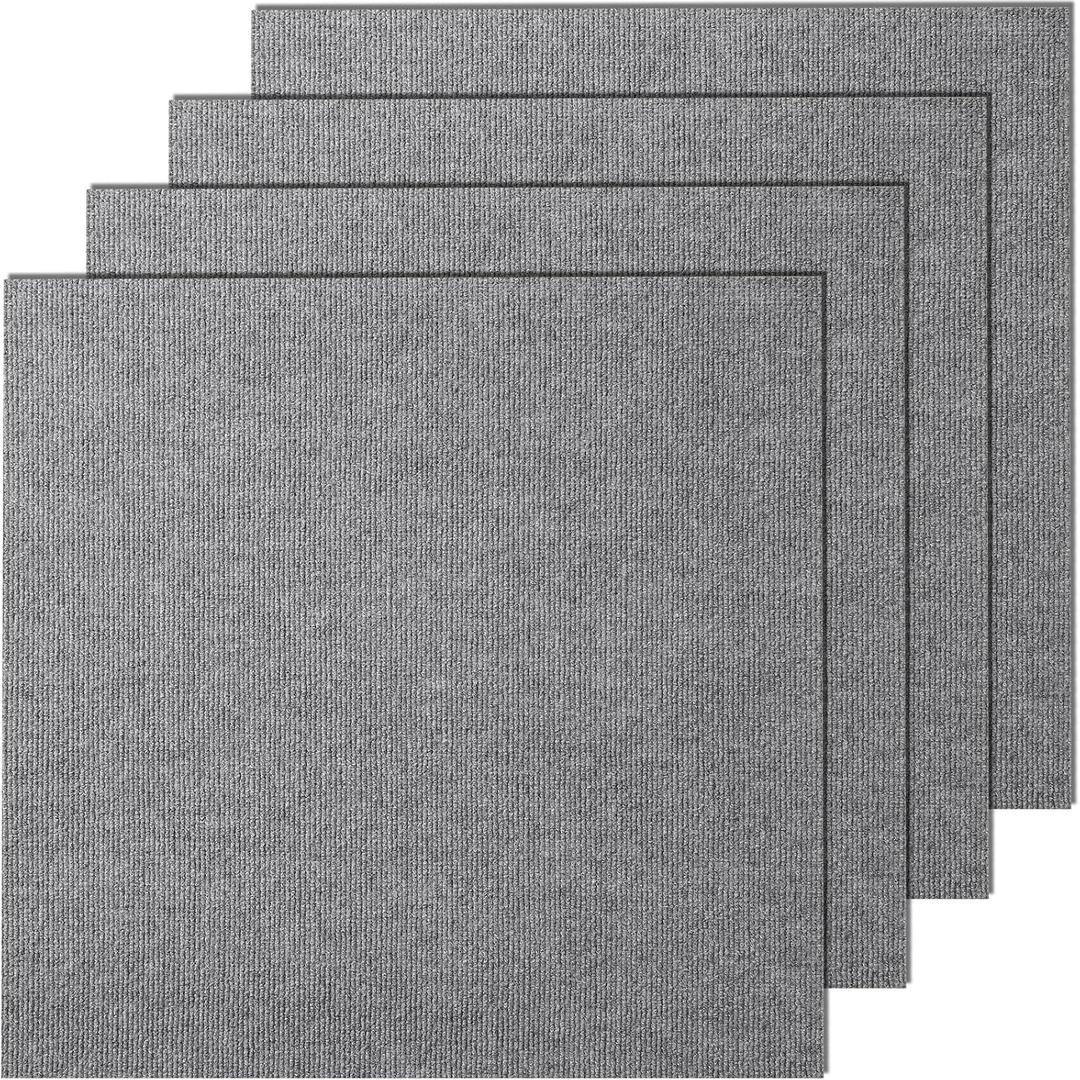 VEVOR 24 x 24 Peel and Stick Carpet Tiles Squares with Self Adhesive & Soft Padded for Indoor Outdoor Kitchen Living Room Bedrooms - Pack of 9/36 sq ft/Light Gray
