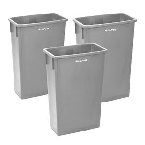 Alpine 23 Gallon Slim Trash Can - Open Top 3 Pack Slender Commercial Garbage Bin - Heavy Duty Plastic for Homes Offices and Other Commercial Space (Grey)