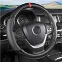 Moly Magnolia Carbon Fiber Steering Wheel Cover, Universal 15 inch Breathable Anti Slip, Black, Leather & Carbon Fiber, Truck & SUV, Automotive Steering Wheel Covers, Black