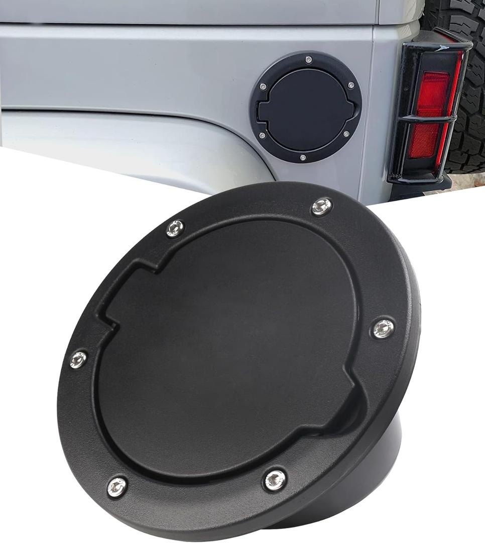 Black Gas Cap Cover Fuel Filler Door Cover Compatible with 2007-2017 Wrangler JK JKU 2/4-DOOR(NOT FOR 2018+ JL MODELS)