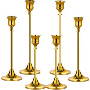 Gold Candlestick Holders Set of 6  Decorative Taper Candle Holders for Home Decor, Weddings, Parties  Elegant Metal Candle Stands with Brushed Finish  Easy Assembly  Fits Standard & LED Candles