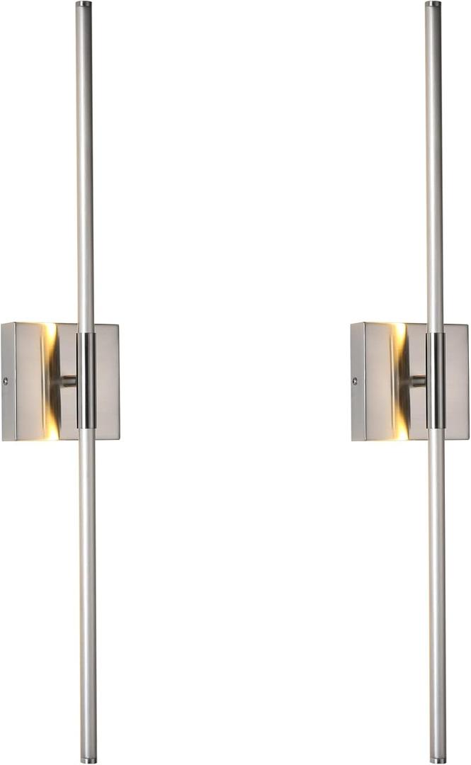 Modern Minimalist LED Bathroom Sconce, Brushed Nickel, 27.8" x 4.3" x 3.4"