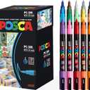 posca Paint Markers, 3M Fine Point Acrylic Paint Pens with Reversible Tips, Art Supplies For Gifts, Decorations, Fabric, Metal, Glass, Wood and Canvas, Set of 24
