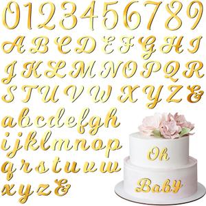Jspupifip 128 Pcs Acrylic Alphanumeric Cake Topper Diy Cake Decoration with Mirror Number 0-9 and Alphabet A-Z Personalized Cake Picks Decor Anniversary Baby Shower Party Supplies(Gold)