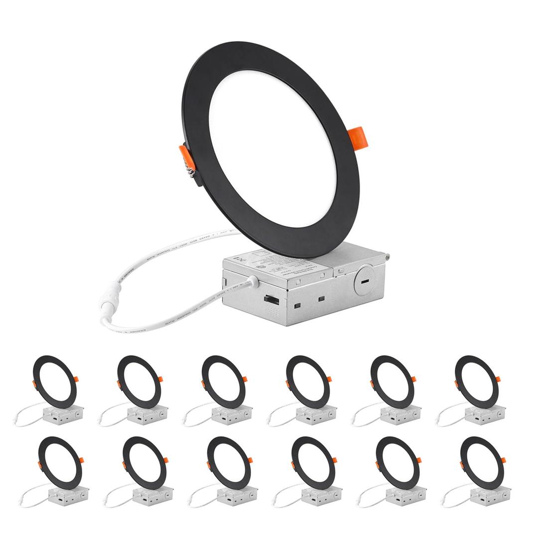 ZYC Recessed Lighting 6 Inch  12W UltraThin LED Ceiling Lights,27005000K Selectable,5CCT Canless Wafer Downlight,1100LM Hight Brightness,Dimmable Can Light,Pack of 12 Black.