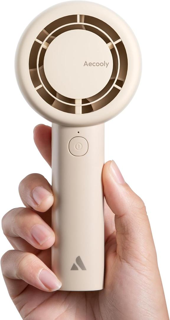 Aecooly Portable Handheld Turbo Fan [24H Max Cooling Time], 5 Speeds USB Rechargeable Mini Personal Battery Operated Small Pocket Cooling Fan GIfts for Women, Travel, Home, Office, Beach, Lash -Beige