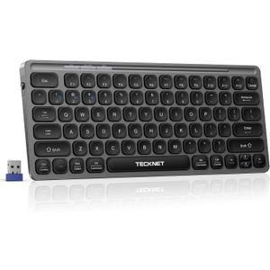 TECKNET Wireless Bluetooth Keyboard, Travel Rechargeable Keyboard (2.4G+BT 5.0), Multi-Device Easy-Switch, Quiet Typing, Silent Portable Cordless USB Computer Keyboards for Windows Laptop PC, Gray