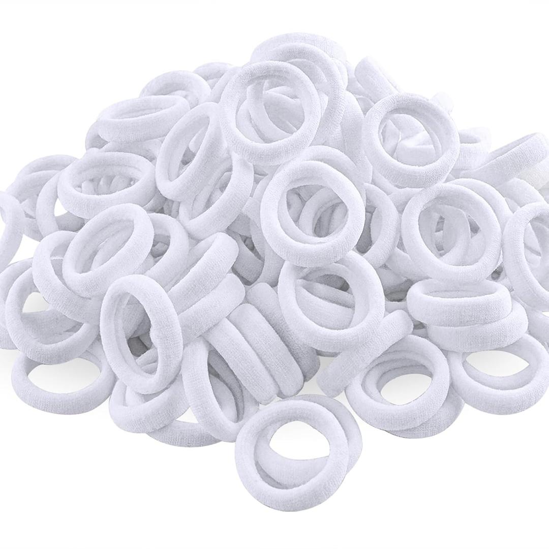 120 Pcs Baby Hair Ties, Cotton Toddler Hair Ties for Girls and Kids, Multicolor Small Seamless Hair Bands Elastic Ponytail Holders (White)