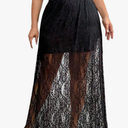 Verdusa Women's Plus Size Floral Lace Sheer Long Skirts High Rise A Line Flowy Skirt, Size 3XL