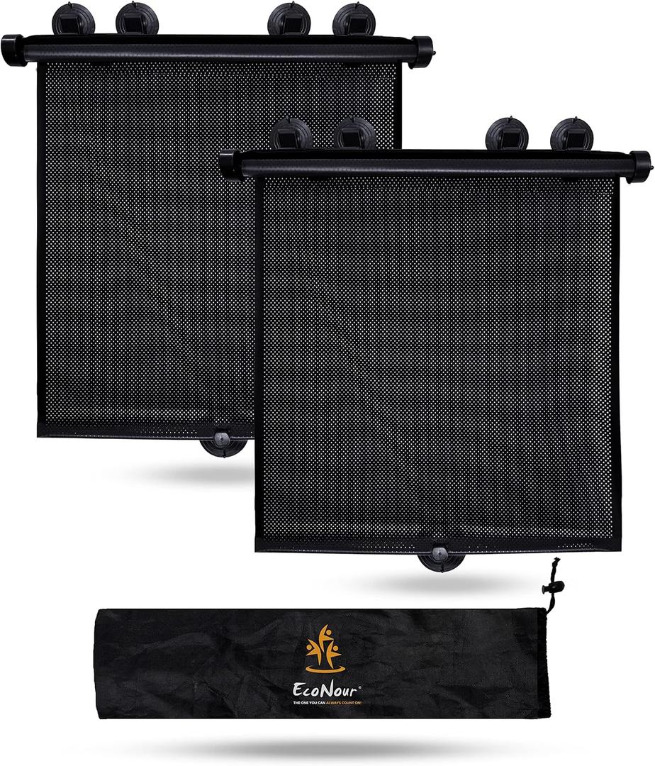 EcoNour Car Window Covers for Baby (2 Pack) | Retractable Car Window Shades for Protecting Kids, Passengers & Pets from Harmful Sun Rays | Window Sun Shade for Trucks, SUVs | (22x24) (XX-Large)