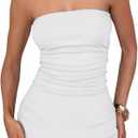 XXTAXN Women's Sexy Strapless Tube Ruched Waist Vacation Party Bodycon Rompers (White, Medium)