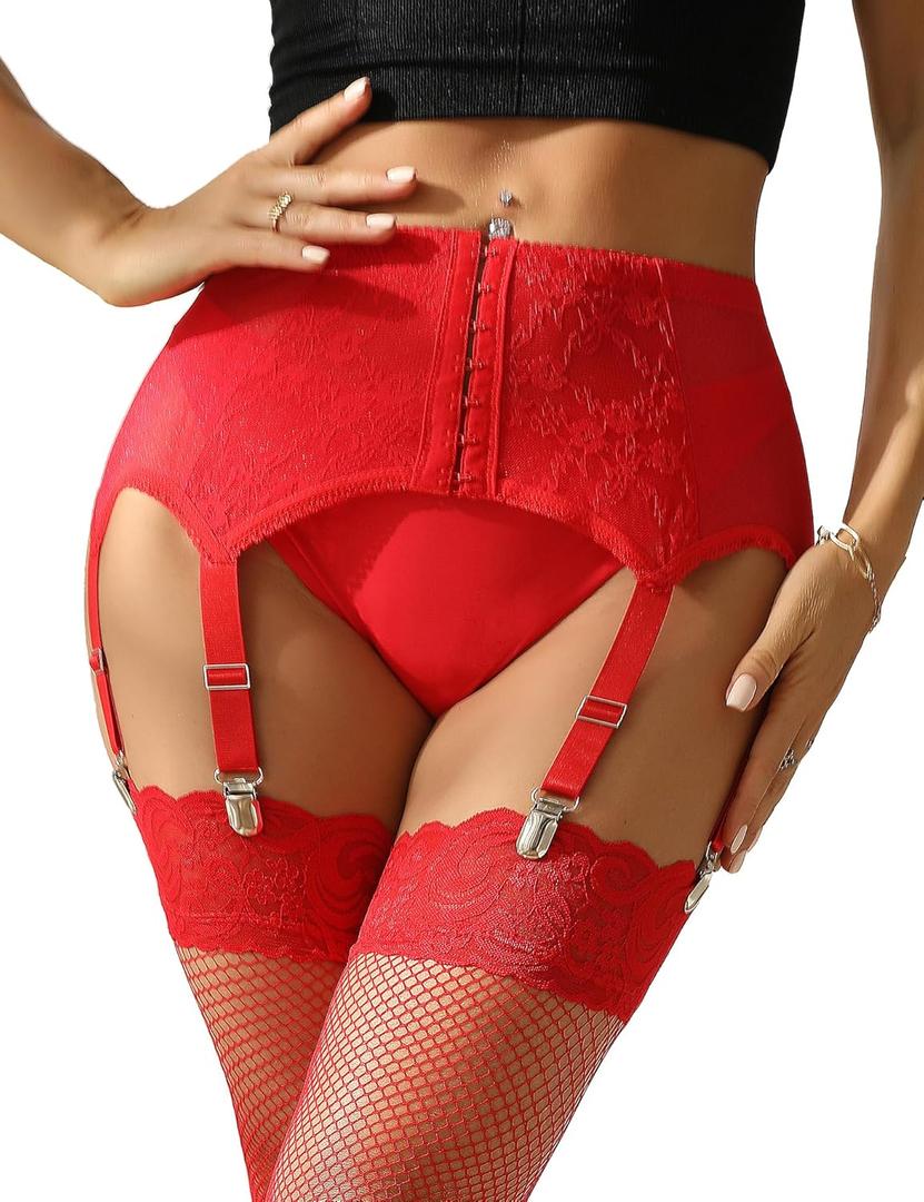 Lace Garter Belts for Thigh Highs Plus Size Suspender Belt Garter Belt Set Sexy Garters Lingerie with 6 Strap Slip 3XL-4XL
