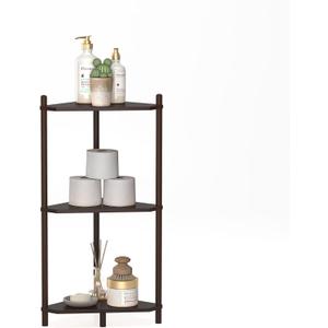 Wisuce Corner Shelf Stand - 3 Tier Bamboo Small Corner Bookshelf, Brown, for Office Kitchen Bedroom Plant Stand Living Room Decor Small Space