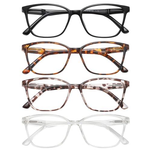 Przene 4 Pack Blue Light Blocking Reading Glasses, Square Cat Eye Readers for Women Men with Spring Hinge 1.5