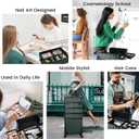 Stagiant Rolling Makeup Train Case Cosmetology Case on Wheels 4 in 1 Cosmetic Box Makeup Travel Case with Key Swivel Wheels Nail Artist Salon Barber StorageTraveling Cart Trunk Dark Green