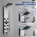 BWE Stainless Steel Shower Panel Tower System,Multi-Function Tempered Glass Shower Panel,Rainfall Shower Head Sprayer 8-Massage Jets with Tub Spout Hand Shower for Home Hotel Resort Split Type Black