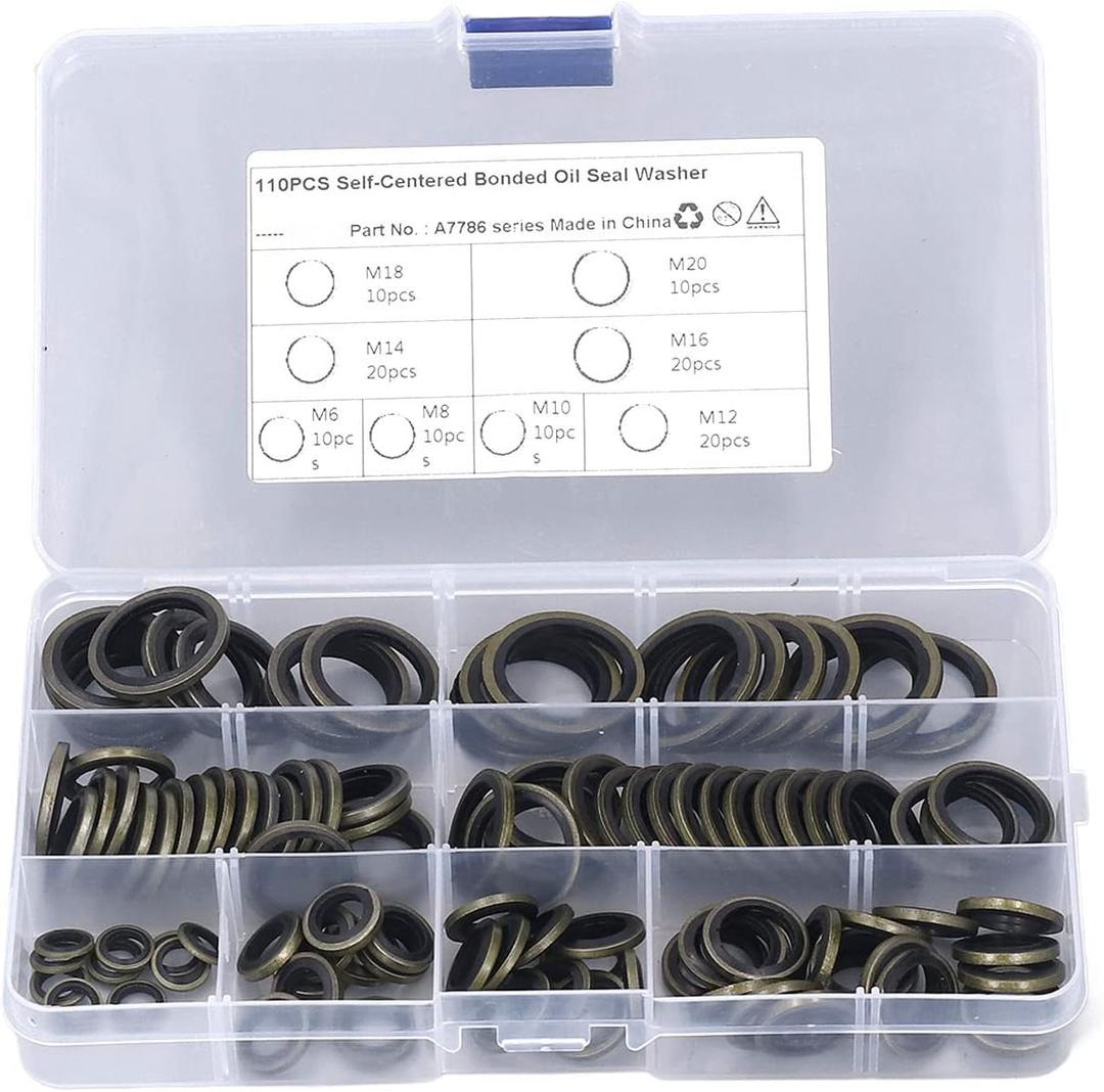 110 Pcs 8 Sizes Oil Seal Washer Automotive Drain Plug Gaskets Oil Crush Washers M6 M8 M10 M 12 M14 M16 M20