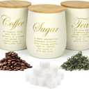 EQEY Coffee Tea Sugar Container Set of 3,Farmhouse Storage Containers Jars,Airtight Metal Kitchen Canister Set with Bamboo Lids for Kitchen Counter Dining Room (Metal, 1)